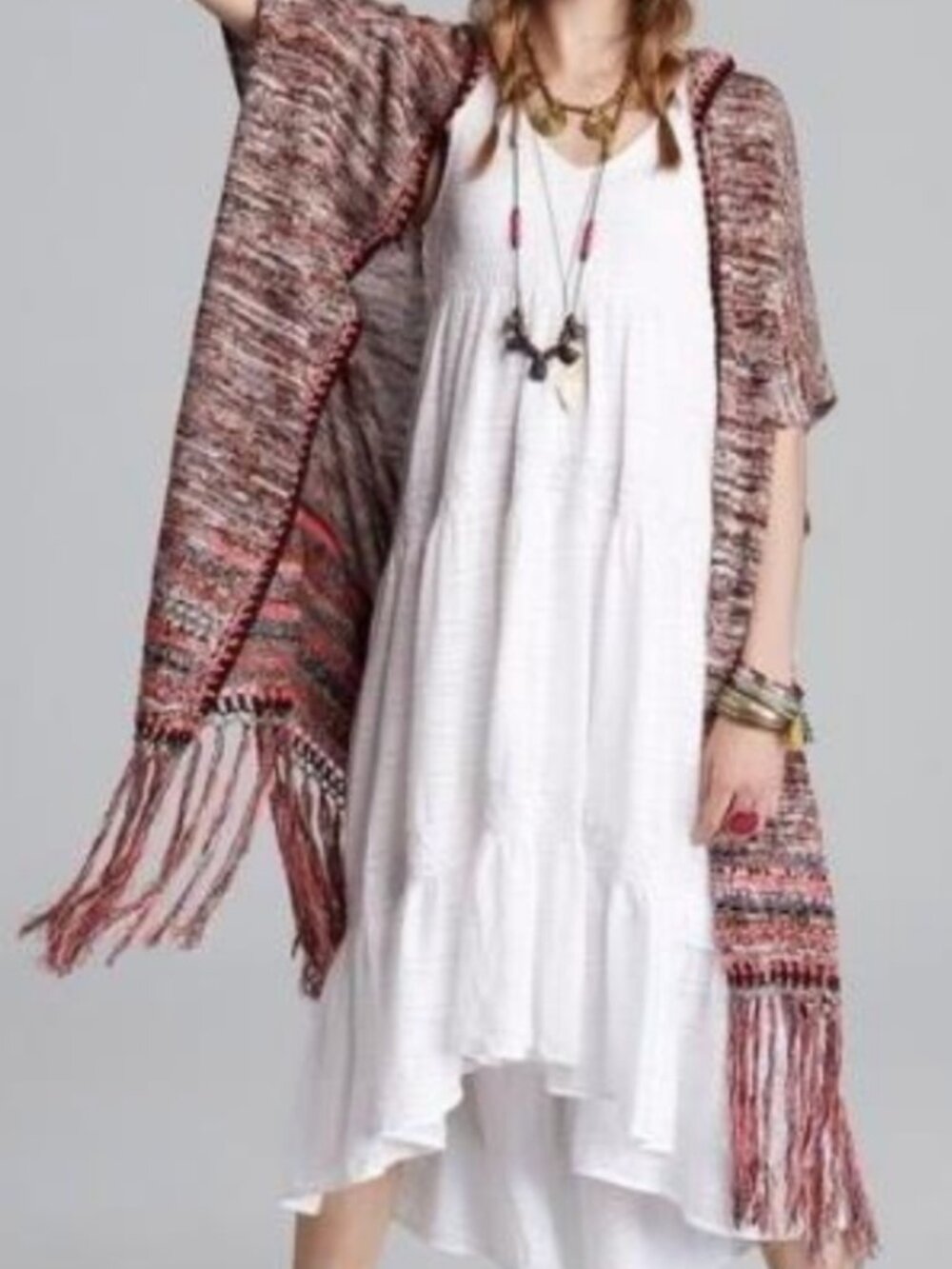 Free People Women's Jungle Heat Hood Tiger Fringe Knit Long Duster Cardigan L